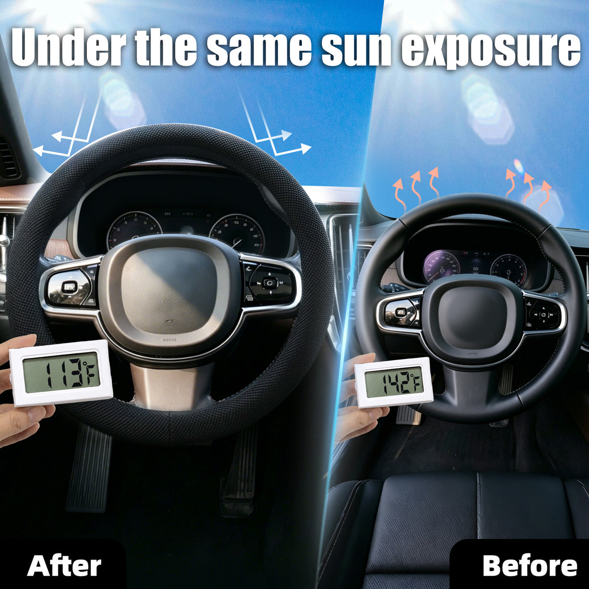 15 Inch Black Silicone Steering Wheel Cover Thermoregulating for All-Season Breathable Car Steering Wheel Cover Men Fits Round/D Shape, Warm in Winter Cool in Summer, Non-Slip Touch