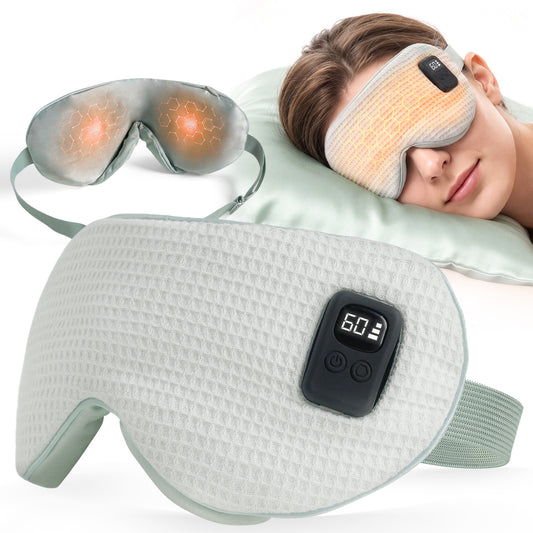 Silk Heated Eye Mask Cordless, Rechargeable Eye Heating Pad with Timer, Light Green 1500mAh Heated Dry Eye Mask, Electric Warm Eye Compress Mask for Sleep Xmas Gift for Her Men Women, Washable