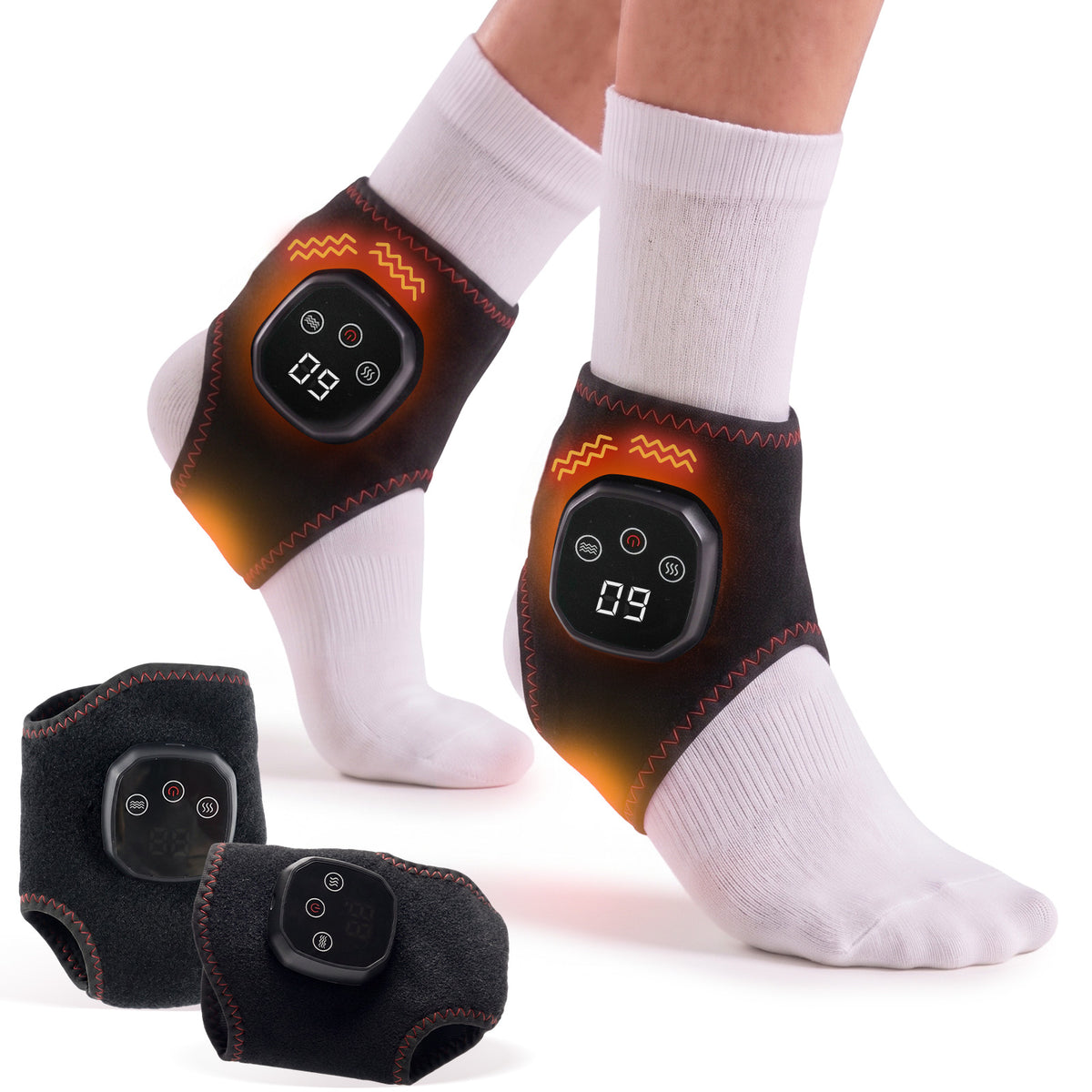 2Pcs Cordless Foot and Ankle Massager with Heat for Pain Relief Neuropathy, 3 Vibration & 5 Heat Levels