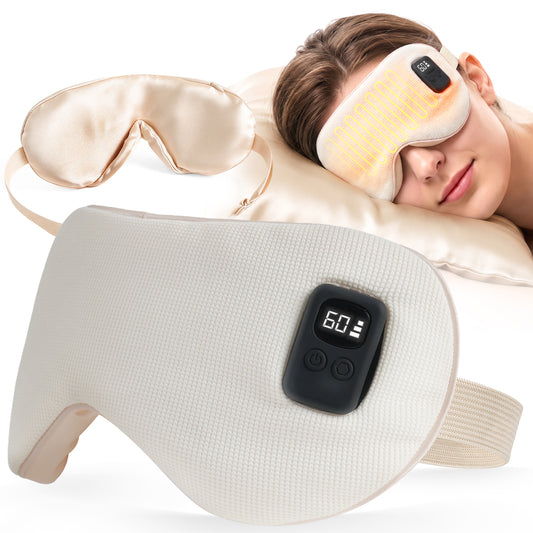 Heated Eye Mask Cordless, 1500mAh Rechargeable Eye Heating Pad with Timer Heated Dry Eye Mask, Washable Warm Eye Compress Electric Eye Heating Pad for Sleep Xmas Gift for Her Women, Beige Rose Gold