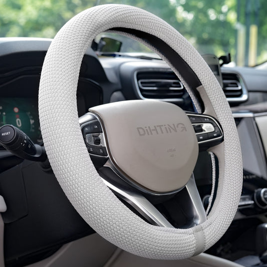 White Gray Upgraded Silicone Steering Wheel Cover Women, Warm in Winter Cool in Summer, 15 Inch Thermoregulating Breathable Car Steering Wheel Accessories Non-Slip for Women Men, Fits Round/D Shape