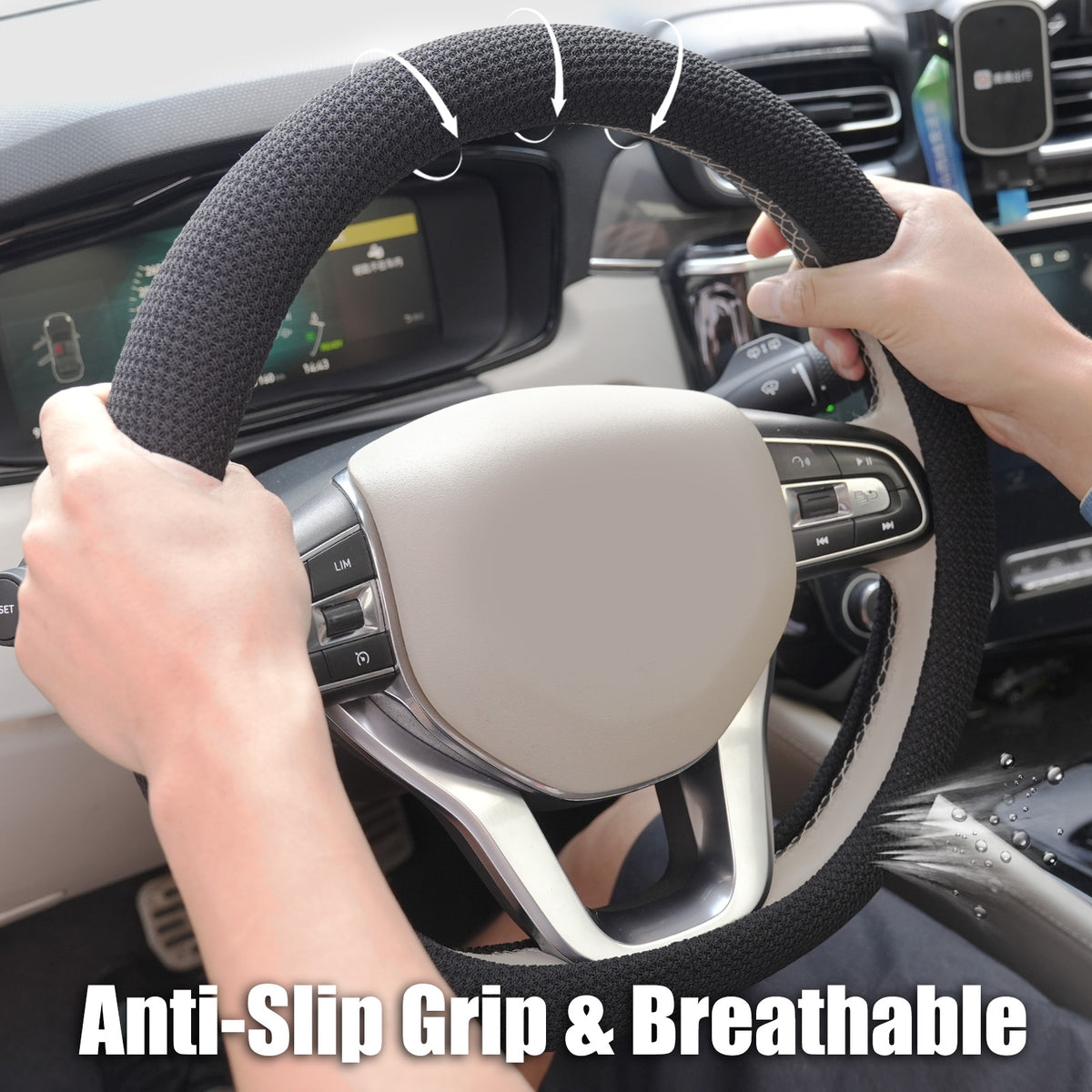 15“ Upgraded Black Steering Wheel Cover Men, Warm in Winter Cool in Summer, Thermoregulating Breathable Silicone Car Steering Wheel Cover Protector Non-Slip, Car Accessories Fits Round/D Shape