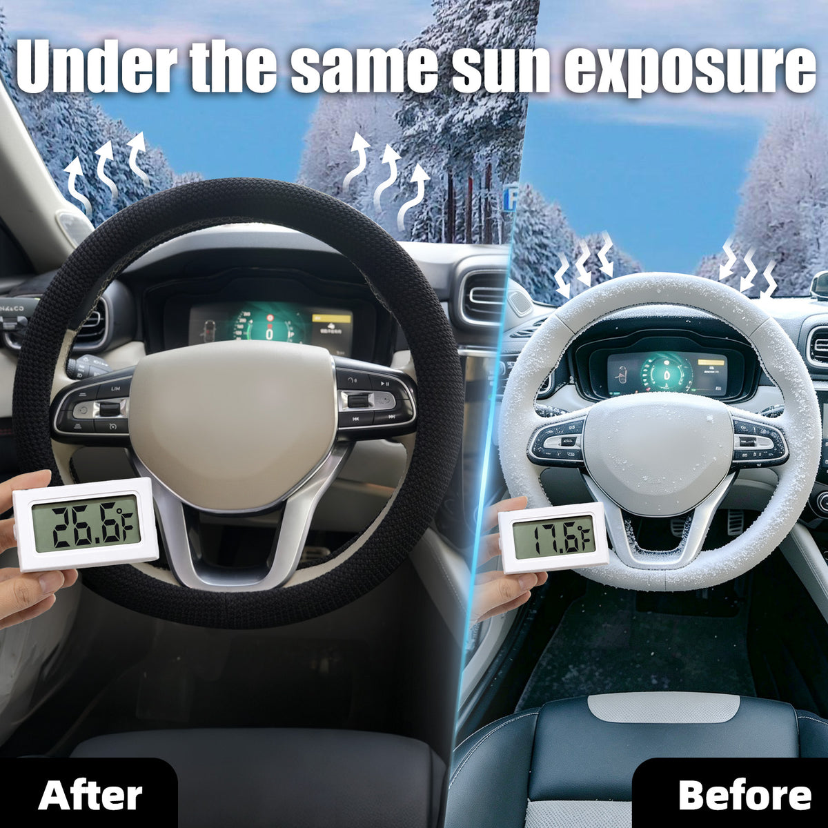 15“ Upgraded Black Steering Wheel Cover Men, Warm in Winter Cool in Summer, Thermoregulating Breathable Silicone Car Steering Wheel Cover Protector Non-Slip, Car Accessories Fits Round/D Shape