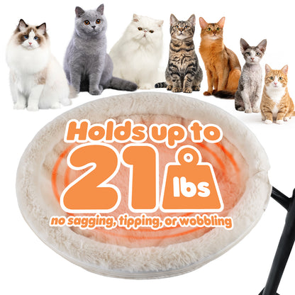 15 Inch Heated Cat Bed, Adjustable Desk Mounted Cat Bed Nest with Timer, 360° Rotating White Warming Cat Hammock bed, Fits Desks & Tables, for Small Middle Cats Indoor, Holds Up to 21lbs
