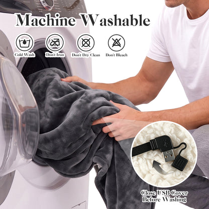 Dark Gray Cordless Electric Wearable Heated Blanket Hoodie with Pocket, Oversized Flannel & Sherpa USB Heated Hooded Blanket Sweatshirt for Men Women