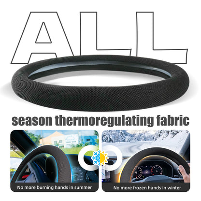 15 Inch Black Silicone Steering Wheel Cover Thermoregulating for All-Season Breathable Car Steering Wheel Cover Men Fits Round/D Shape, Warm in Winter Cool in Summer, Non-Slip Touch