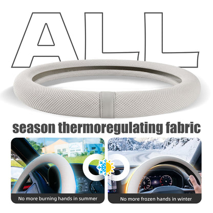 15 Inch Silicone Steering Wheel Cover for Women Thermoregulating All-Season Breathable Car Steering Wheel Protector Fits Round/D Shape, Warm in Winter Cool in Summer, Non-Slip Touch, White Gray