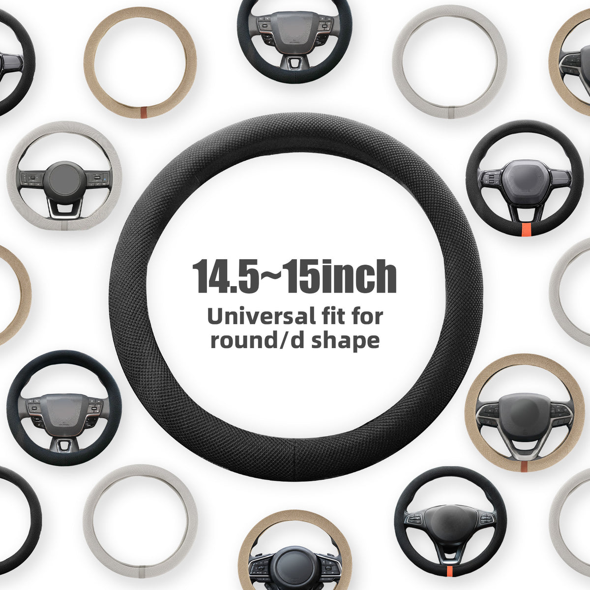 15 Inch Black Silicone Steering Wheel Cover Thermoregulating for All-Season Breathable Car Steering Wheel Cover Men Fits Round/D Shape, Warm in Winter Cool in Summer, Non-Slip Touch