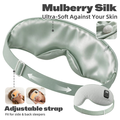 Silk Heated Eye Mask Cordless, Rechargeable Eye Heating Pad with Timer, Light Green 1500mAh Heated Dry Eye Mask, Electric Warm Eye Compress Mask for Sleep Xmas Gift for Her Men Women, Washable