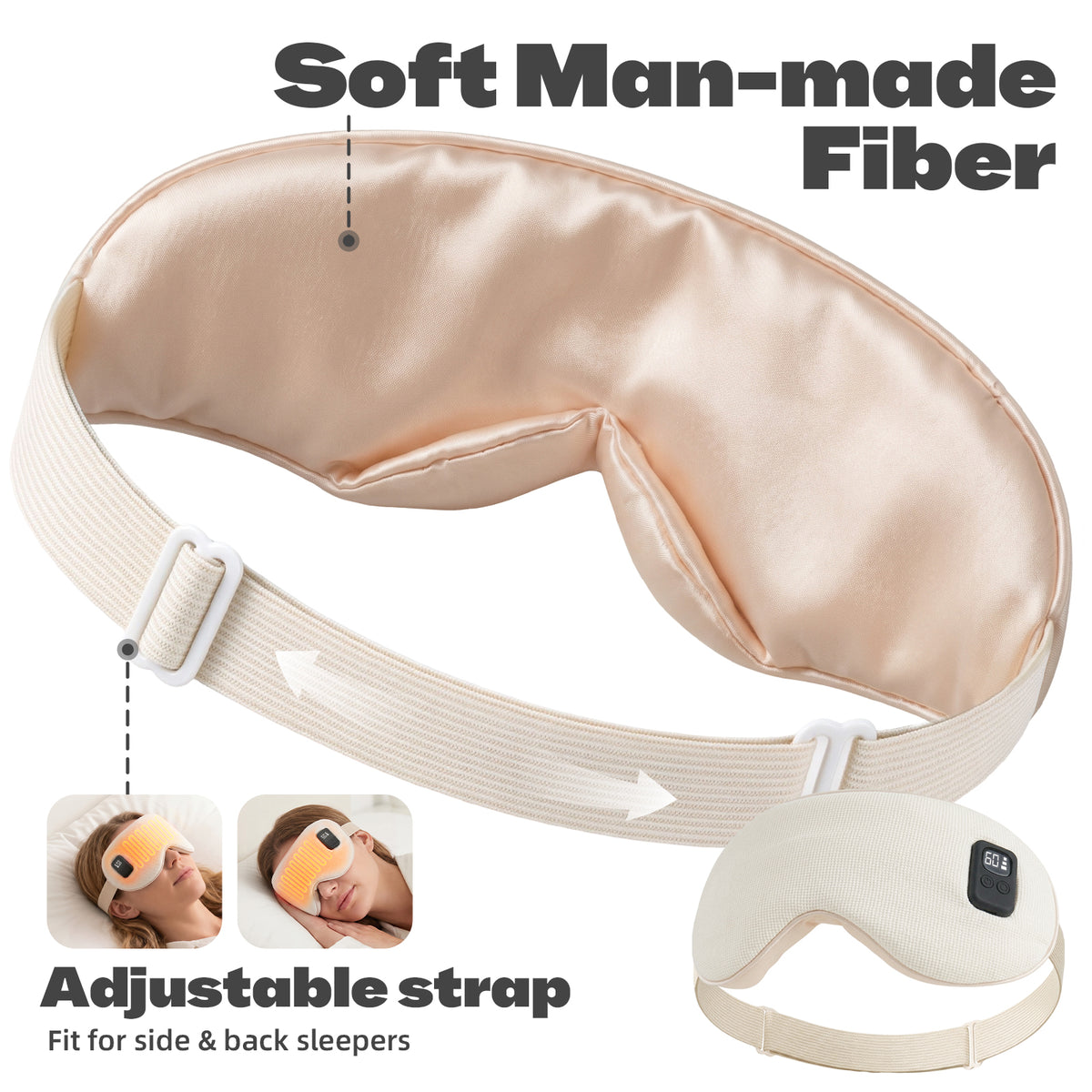 Heated Eye Mask Cordless, 1500mAh Rechargeable Eye Heating Pad with Timer Heated Dry Eye Mask, Washable Warm Eye Compress Electric Eye Heating Pad for Sleep Xmas Gift for Her Women, Beige Rose Gold