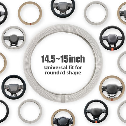 15 Inch Silicone Steering Wheel Cover for Women Thermoregulating All-Season Breathable Car Steering Wheel Protector Fits Round/D Shape, Warm in Winter Cool in Summer, Non-Slip Touch, White Gray