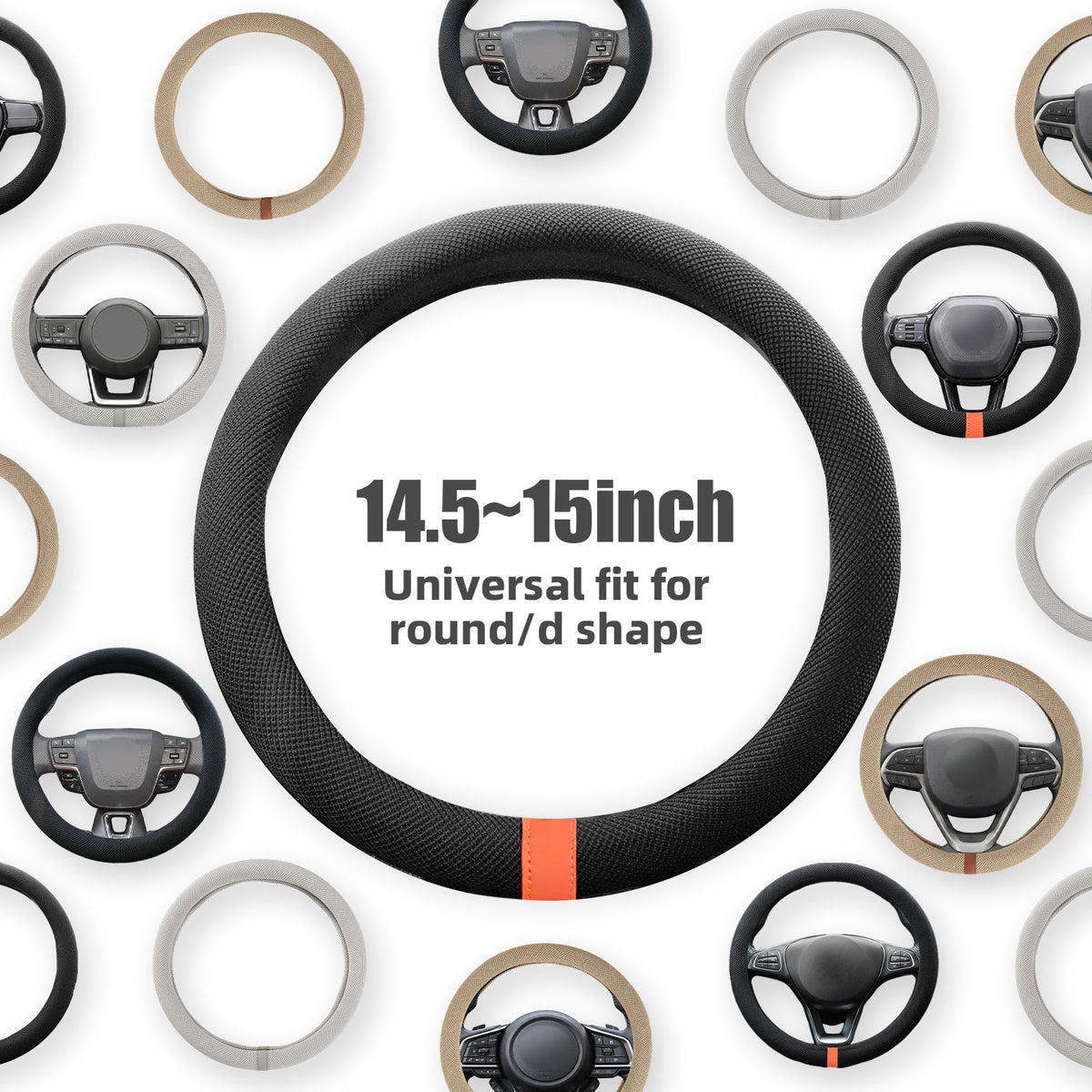 15" Silicone Steering Wheel Cover with Microfiber Thermoregulating Fabric