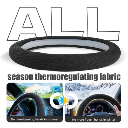 15“ Upgraded Black Steering Wheel Cover Men, Warm in Winter Cool in Summer, Thermoregulating Breathable Silicone Car Steering Wheel Cover Protector Non-Slip, Car Accessories Fits Round/D Shape