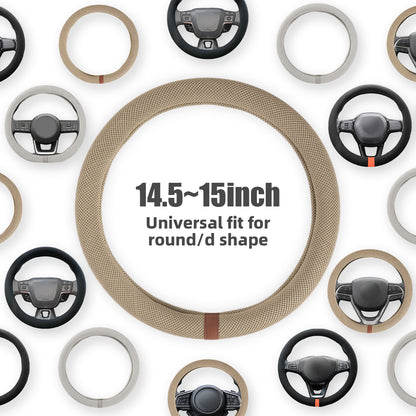 15" Silicone Steering Wheel Cover, Non-Slip Thermoregulating for All Season Breathable Car Steering Wheel Cover Protector Warmer Fits Round/D Shape, Warm in Winter Cool in Summer, Khaki Tan
