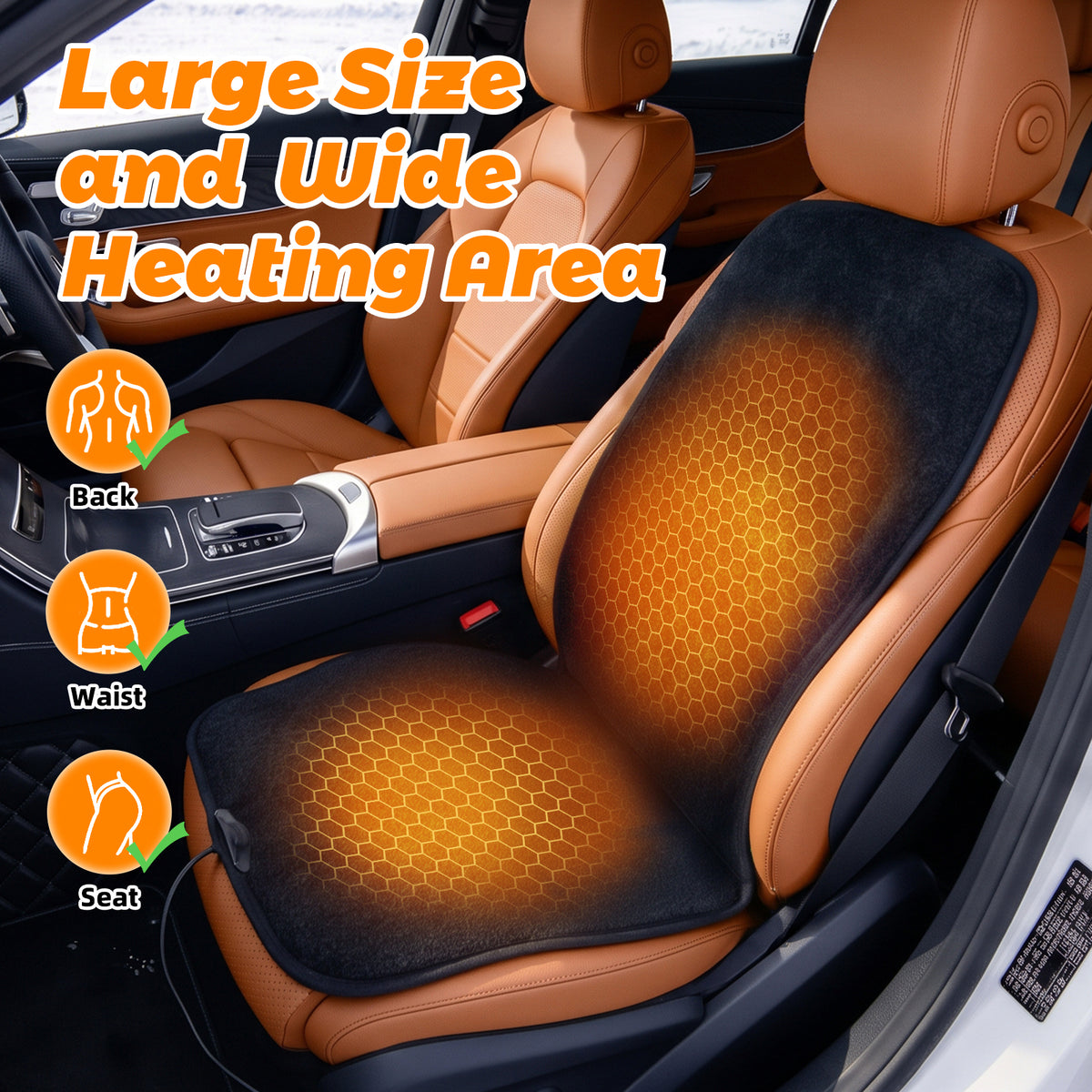 Black Heated Seat Cover for Cars Heated Car Seat Warmer with 3 Levels, Heated Seat Cushion for Back, Waist, HIPS Winter Christmas Holiday Car Accessories Gift