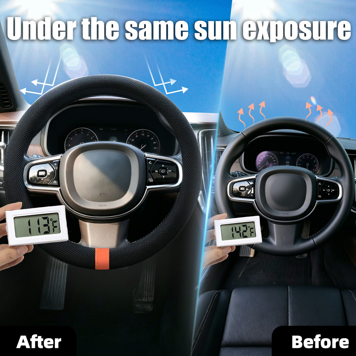 15" Silicone Steering Wheel Cover with Microfiber Thermoregulating Fabric