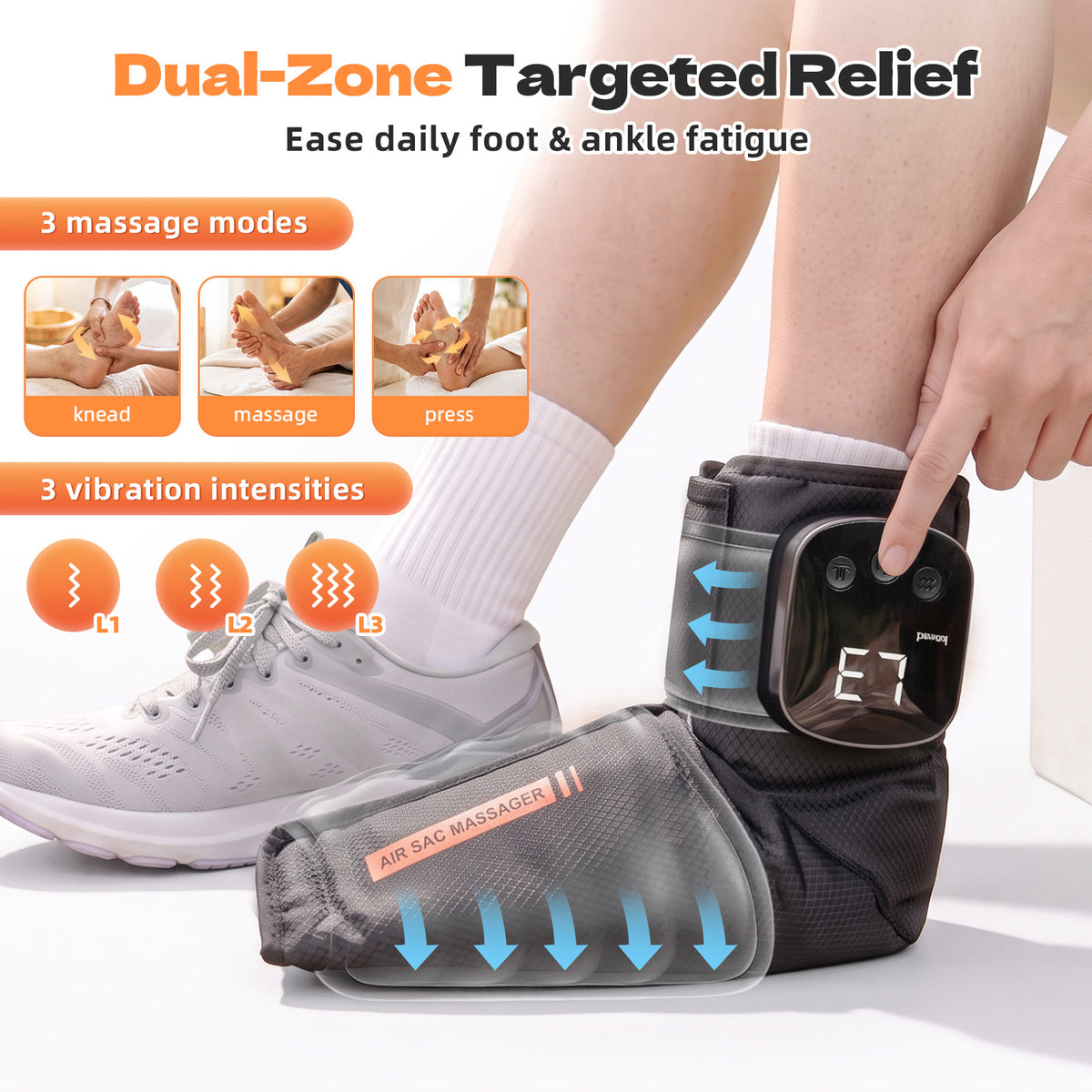 1 Pack Air Compression Foot and Ankle Massager with Heat for Men Women, 4000mAh