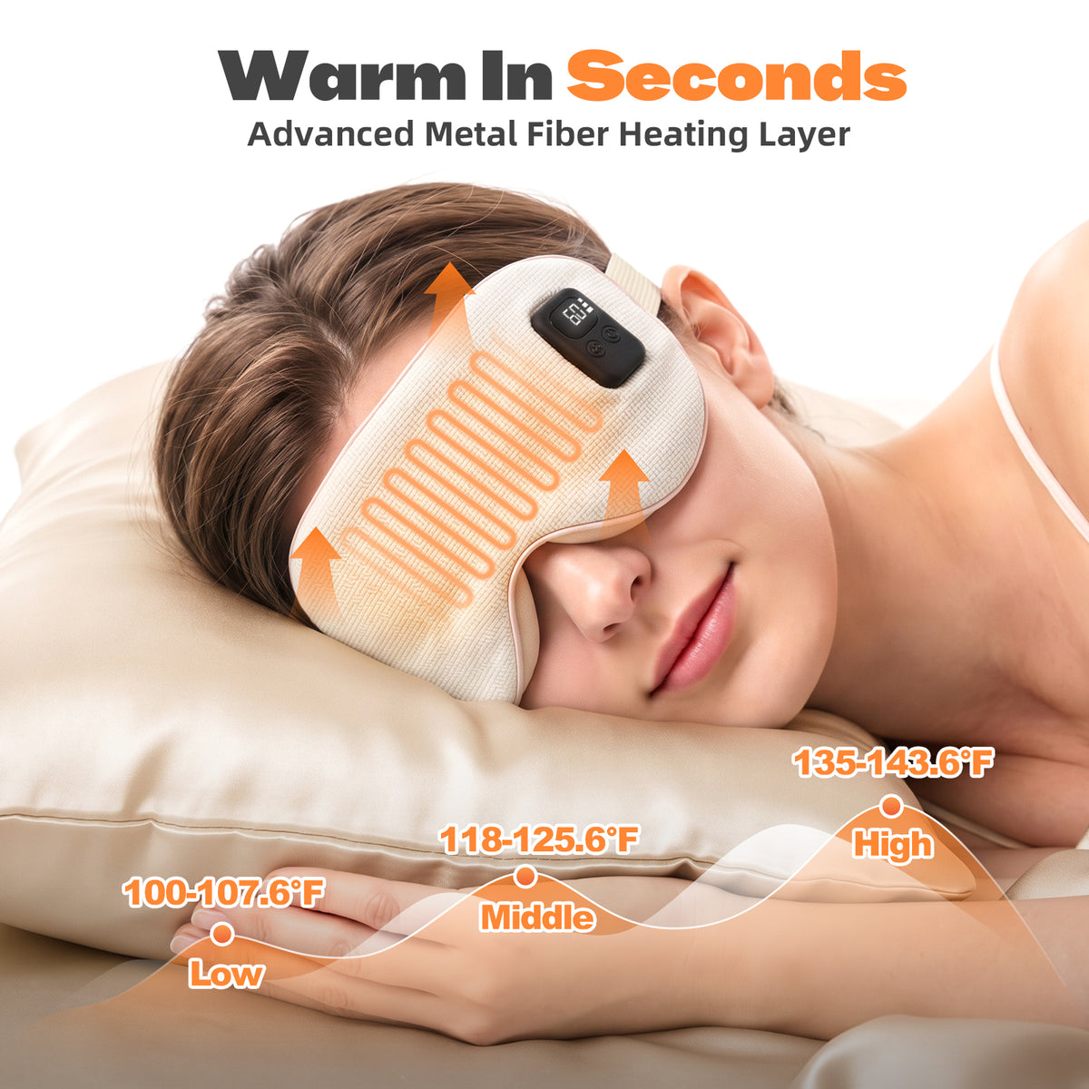 Heated Eye Mask Cordless, 1500mAh Rechargeable Eye Heating Pad with Timer Heated Dry Eye Mask, Washable Warm Eye Compress Electric Eye Heating Pad for Sleep Xmas Gift for Her Women, Beige Rose Gold