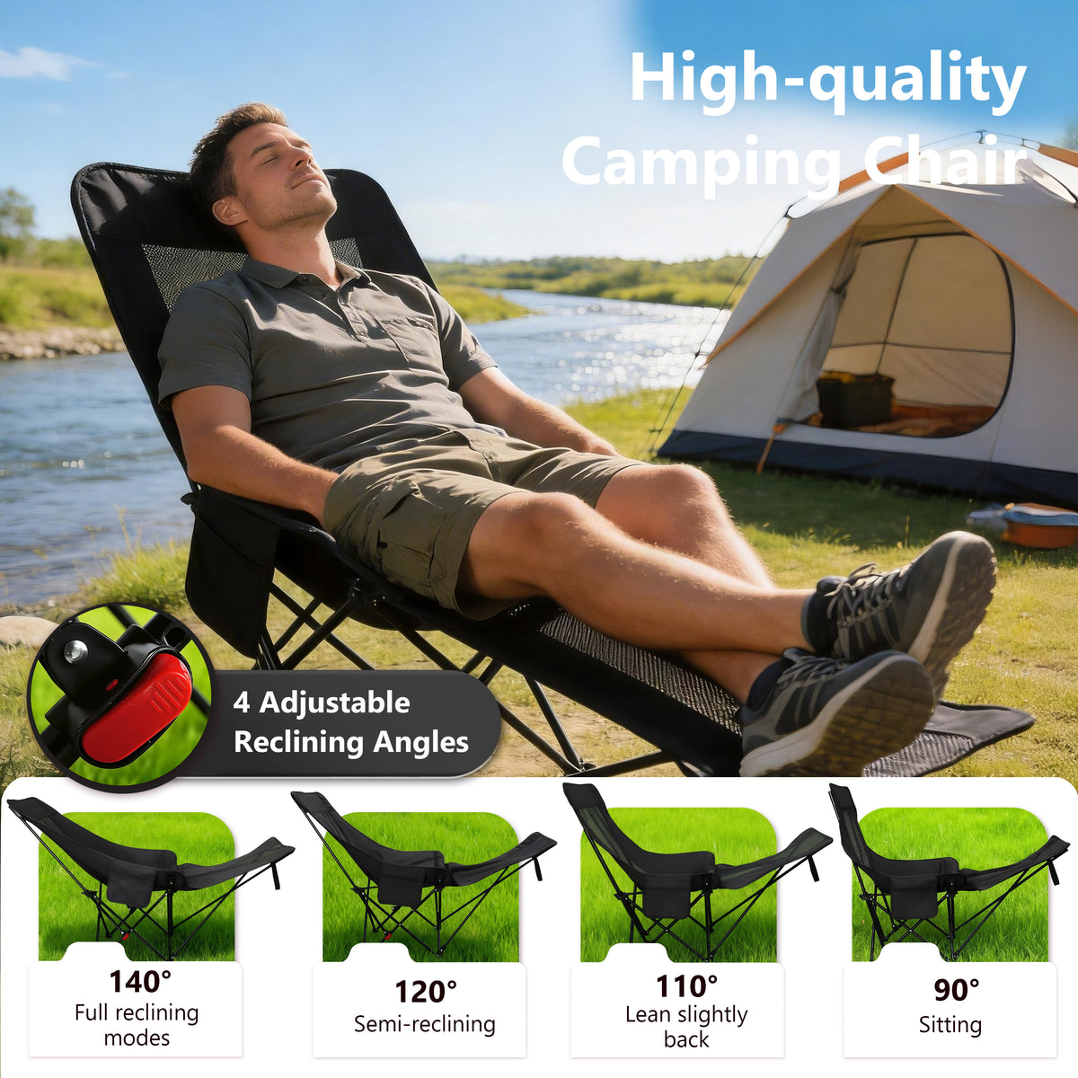 Reclining Camping Chair - Black