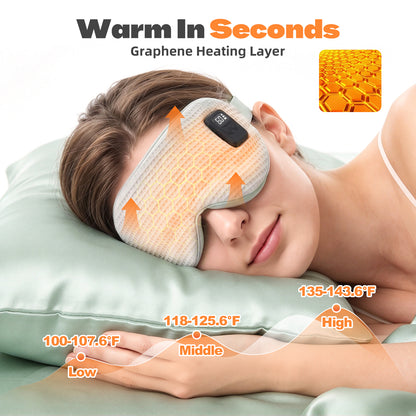 Silk Heated Eye Mask Cordless, Rechargeable Eye Heating Pad with Timer, Light Green 1500mAh Heated Dry Eye Mask, Electric Warm Eye Compress Mask for Sleep Xmas Gift for Her Men Women, Washable