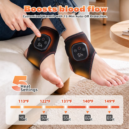 2Pcs Cordless Foot and Ankle Massager with Heat for Pain Relief Neuropathy, 3 Vibration & 5 Heat Levels