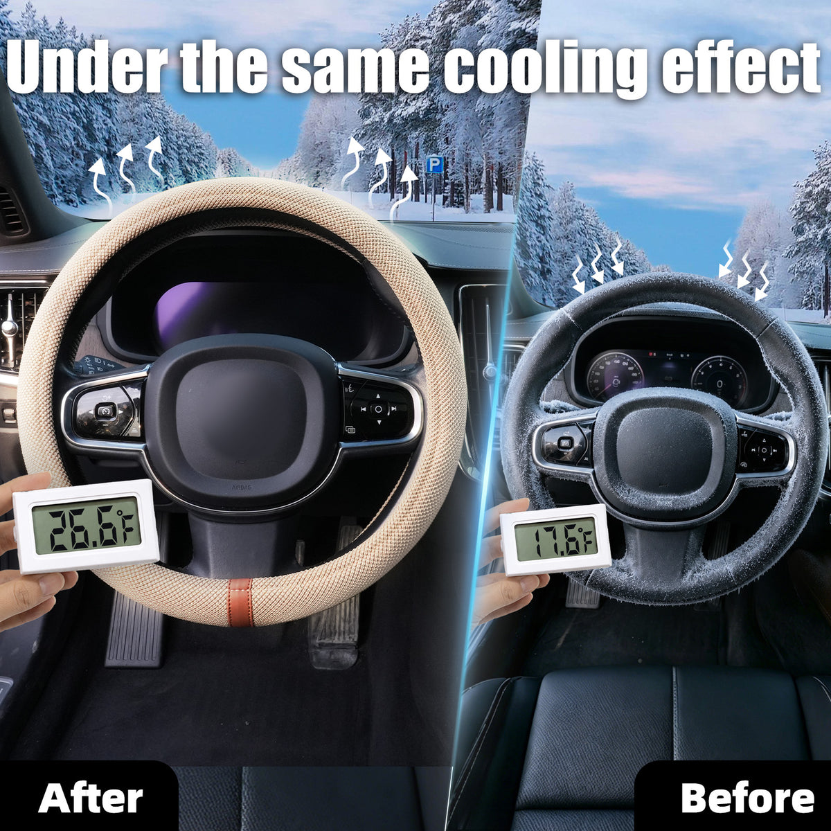 15" Silicone Steering Wheel Cover, Non-Slip Thermoregulating for All Season Breathable Car Steering Wheel Cover Protector Warmer Fits Round/D Shape, Warm in Winter Cool in Summer, Khaki Tan