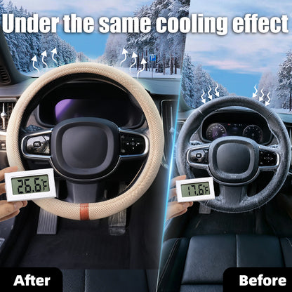 15" Silicone Steering Wheel Cover, Non-Slip Thermoregulating for All Season Breathable Car Steering Wheel Cover Protector Warmer Fits Round/D Shape, Warm in Winter Cool in Summer, Khaki Tan