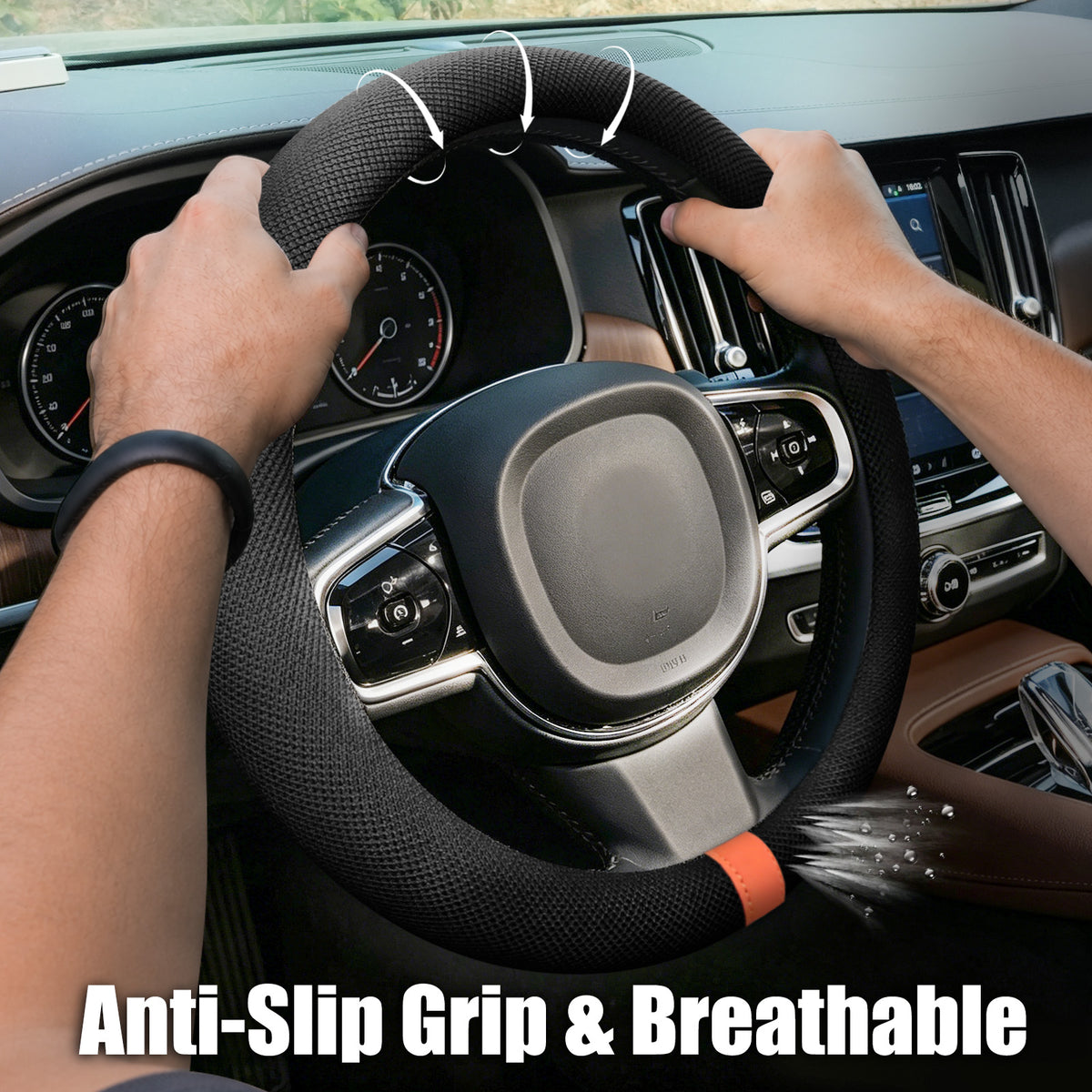 15" Silicone Steering Wheel Cover with Microfiber Thermoregulating Fabric