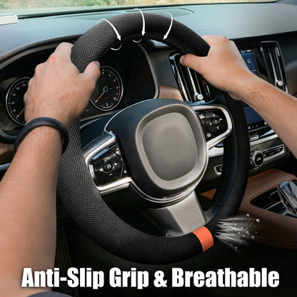 15" Silicone Steering Wheel Cover with Microfiber Thermoregulating Fabric