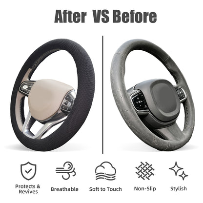 15“ Upgraded Black Steering Wheel Cover Men, Warm in Winter Cool in Summer, Thermoregulating Breathable Silicone Car Steering Wheel Cover Protector Non-Slip, Car Accessories Fits Round/D Shape