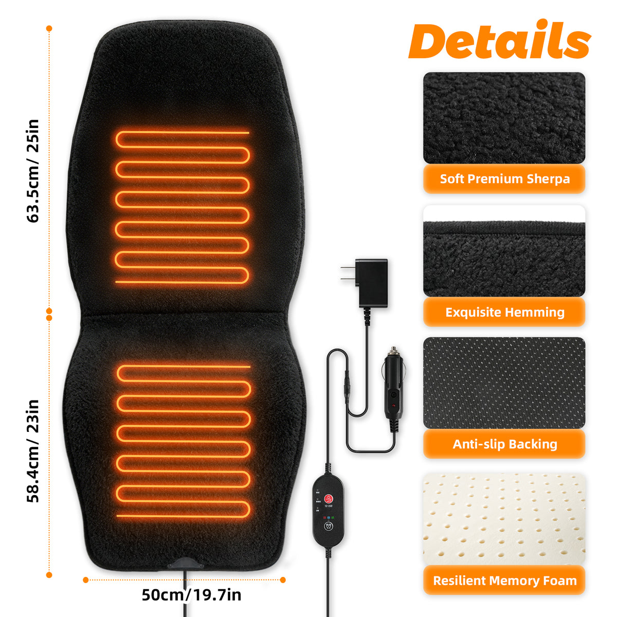 Black Heated Seat Cover for Cars Heated Car Seat Warmer with 3 Levels, Heated Seat Cushion for Back, Waist, HIPS Winter Christmas Holiday Car Accessories Gift