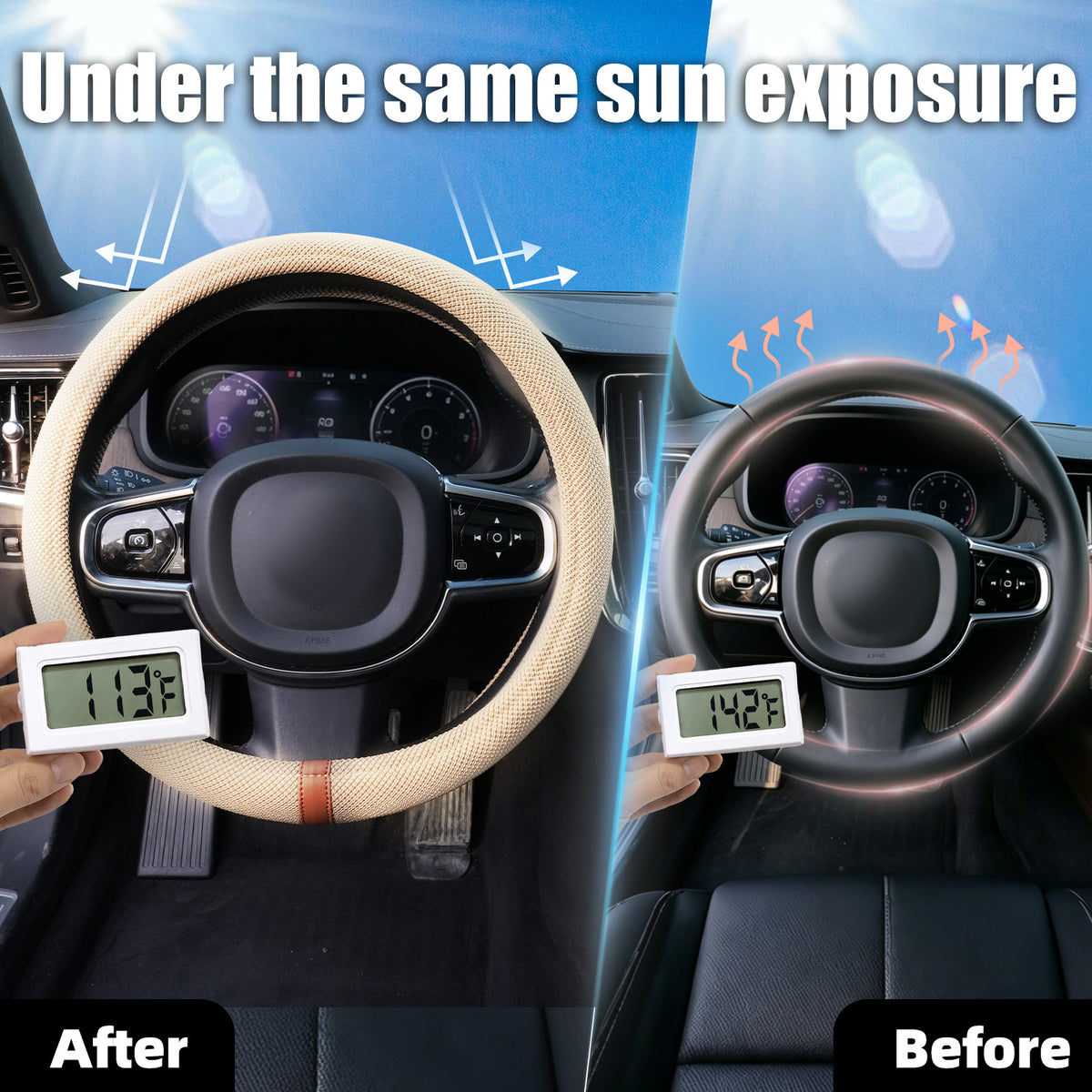 15" Silicone Steering Wheel Cover, Non-Slip Thermoregulating for All Season Breathable Car Steering Wheel Cover Protector Warmer Fits Round/D Shape, Warm in Winter Cool in Summer, Khaki Tan