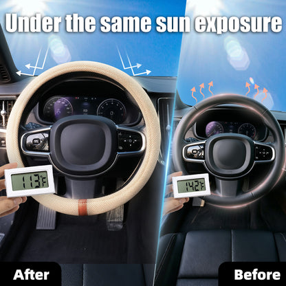 15" Silicone Steering Wheel Cover, Non-Slip Thermoregulating for All Season Breathable Car Steering Wheel Cover Protector Warmer Fits Round/D Shape, Warm in Winter Cool in Summer, Khaki Tan