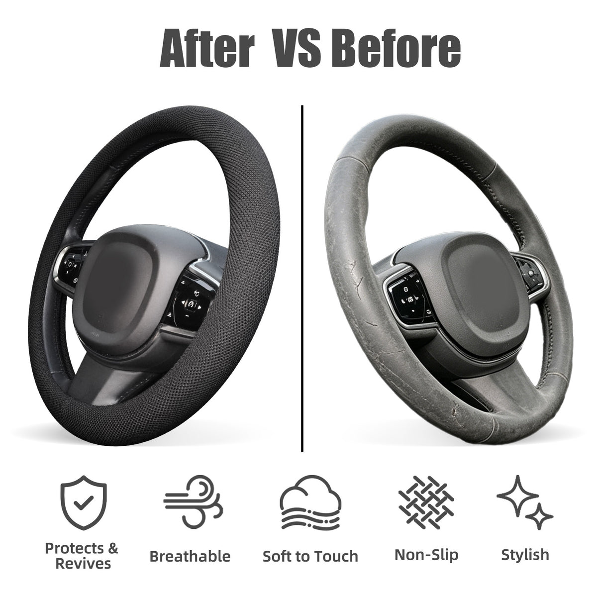 15 Inch Black Silicone Steering Wheel Cover Thermoregulating for All-Season Breathable Car Steering Wheel Cover Men Fits Round/D Shape, Warm in Winter Cool in Summer, Non-Slip Touch