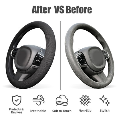 15 Inch Black Silicone Steering Wheel Cover Thermoregulating for All-Season Breathable Car Steering Wheel Cover Men Fits Round/D Shape, Warm in Winter Cool in Summer, Non-Slip Touch