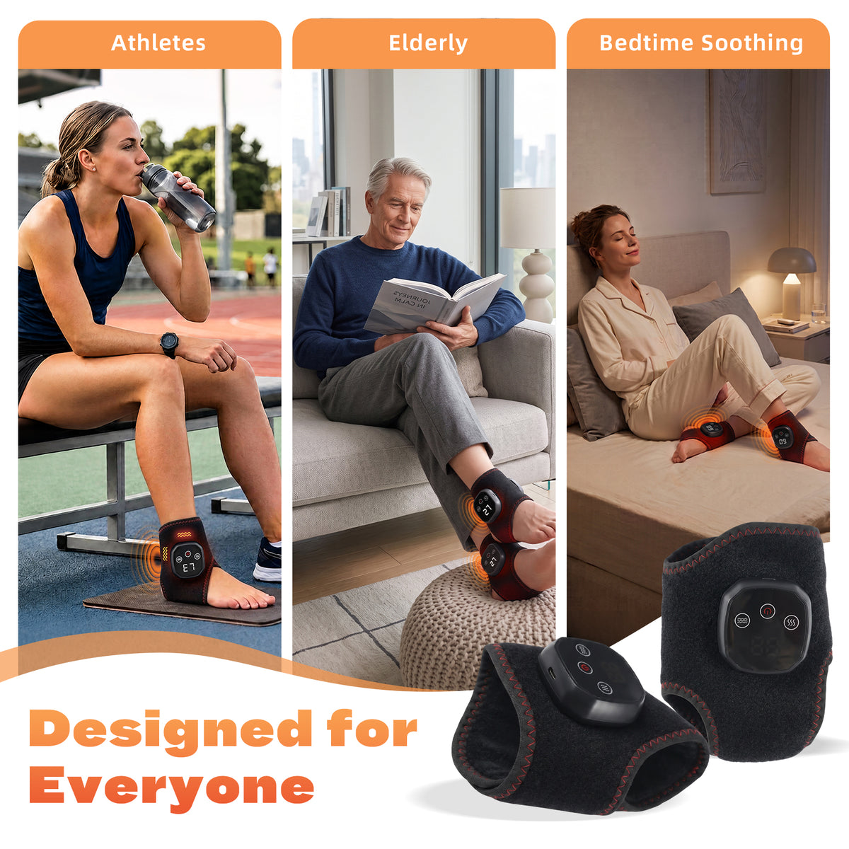 2Pcs Cordless Foot and Ankle Massager with Heat for Pain Relief Neuropathy, 3 Vibration & 5 Heat Levels