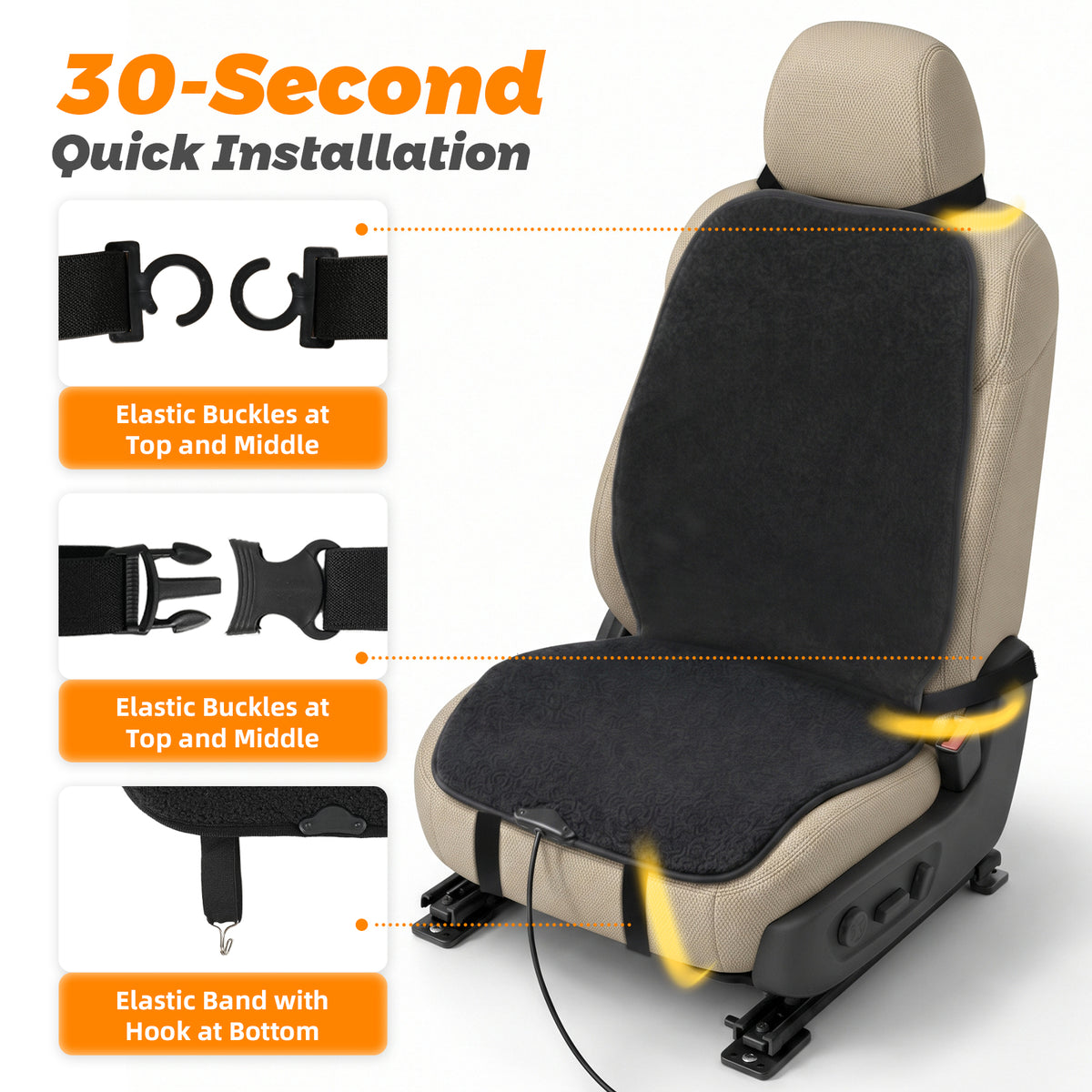 Black Heated Seat Cover for Cars Heated Car Seat Warmer with 3 Levels, Heated Seat Cushion for Back, Waist, HIPS Winter Christmas Holiday Car Accessories Gift