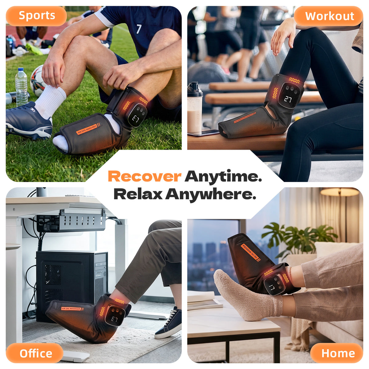 1 Pack Air Compression Foot and Ankle Massager with Heat for Men Women, 4000mAh