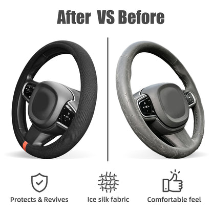 15" Silicone Steering Wheel Cover with Microfiber Thermoregulating Fabric
