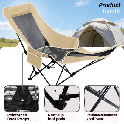 Reclining Camping Chair Lounge Chair with Footrest 3-Position Adjustable Portable Reclined Chair Folding Lounge Chair With Headrest & Storage Bag for Outdoor Lawn, Hiking, Picnic, Fishing, Khaki