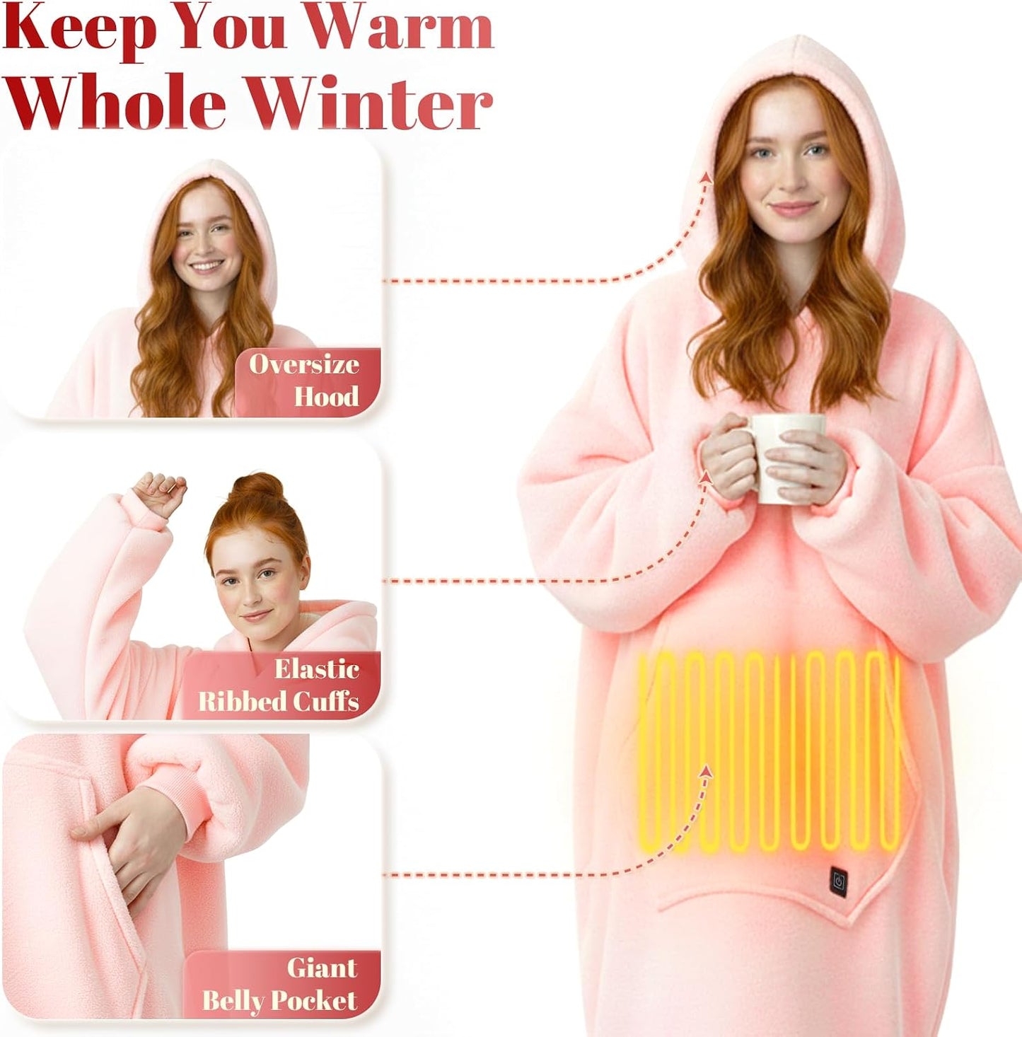 Pink Heated Hoodie Blanket