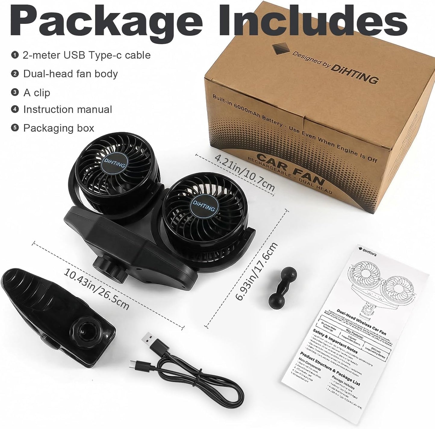 6000mAh Dual Car Fan