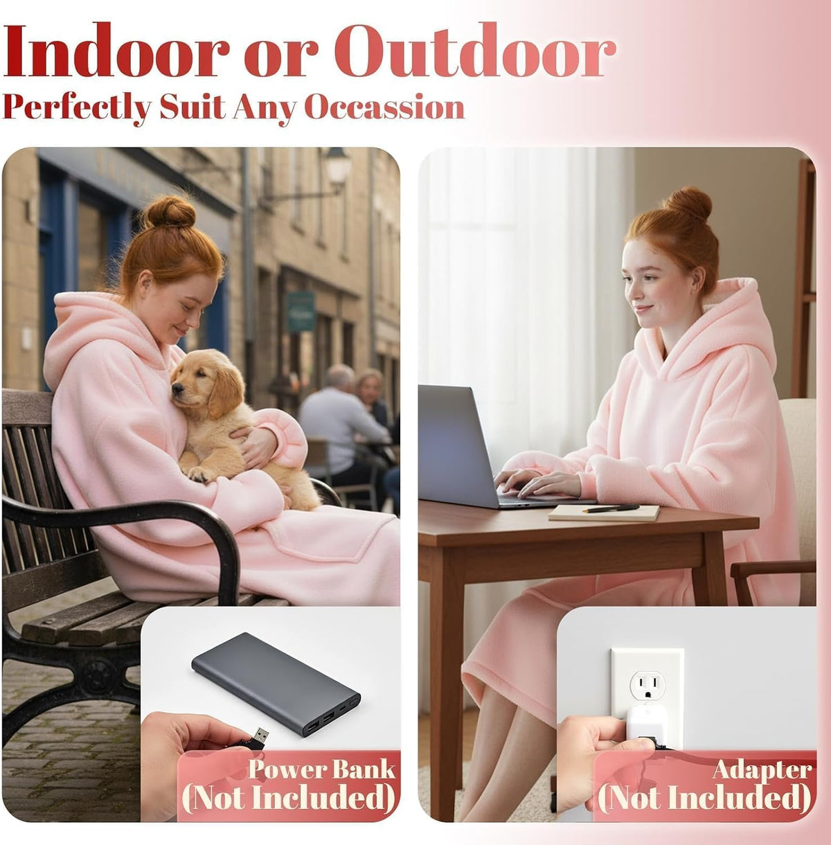 Pink Heated Hoodie Blanket