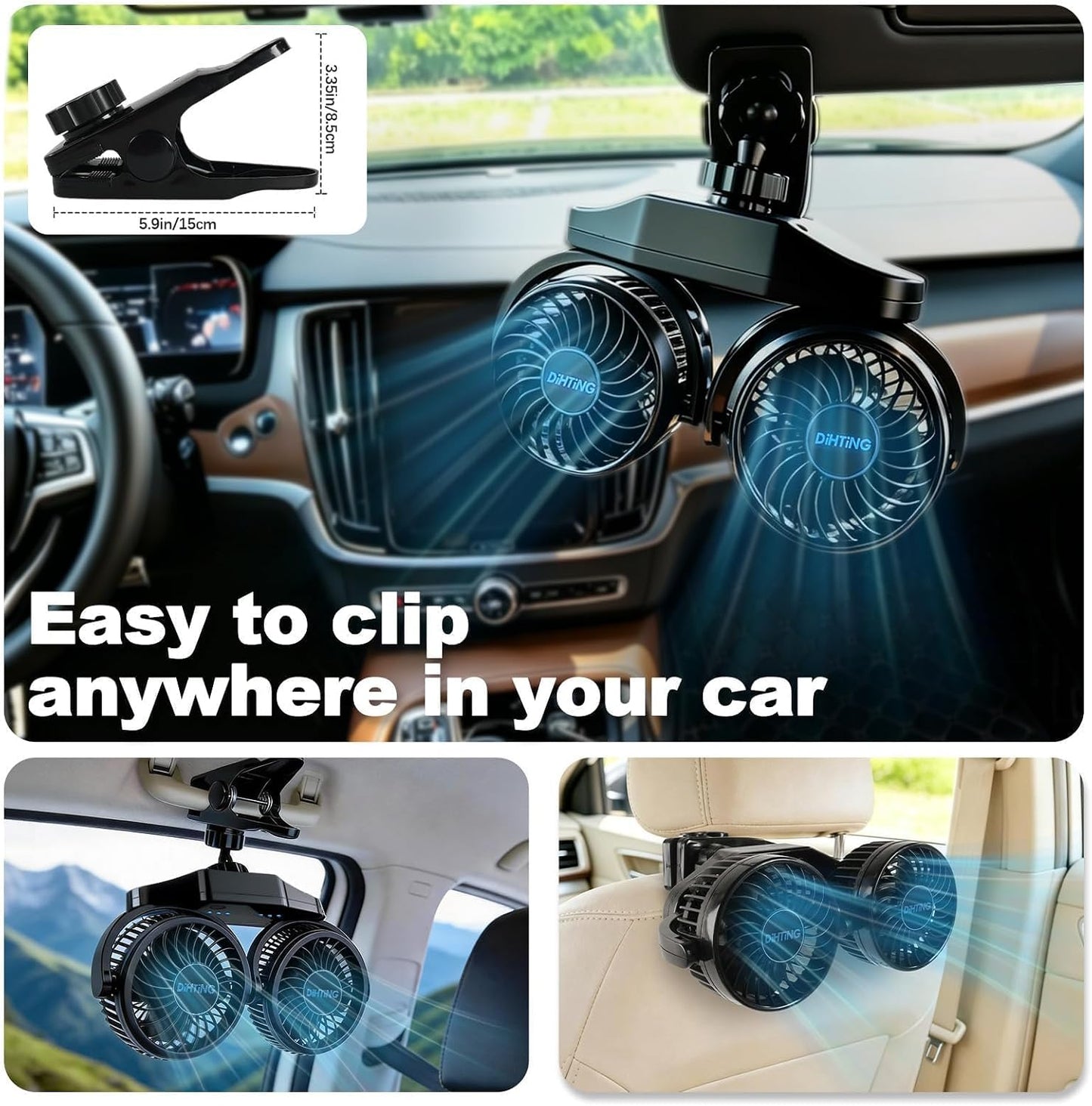 6000mAh Dual Car Fan