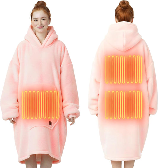 Pink Heated Hoodie Blanket