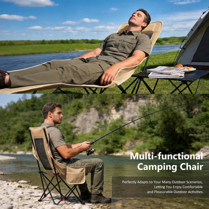 Reclining Camping Chair Lounge Chair with Footrest 3-Position Adjustable Portable Reclined Chair Folding Lounge Chair With Headrest & Storage Bag for Outdoor Lawn, Hiking, Picnic, Fishing, Khaki
