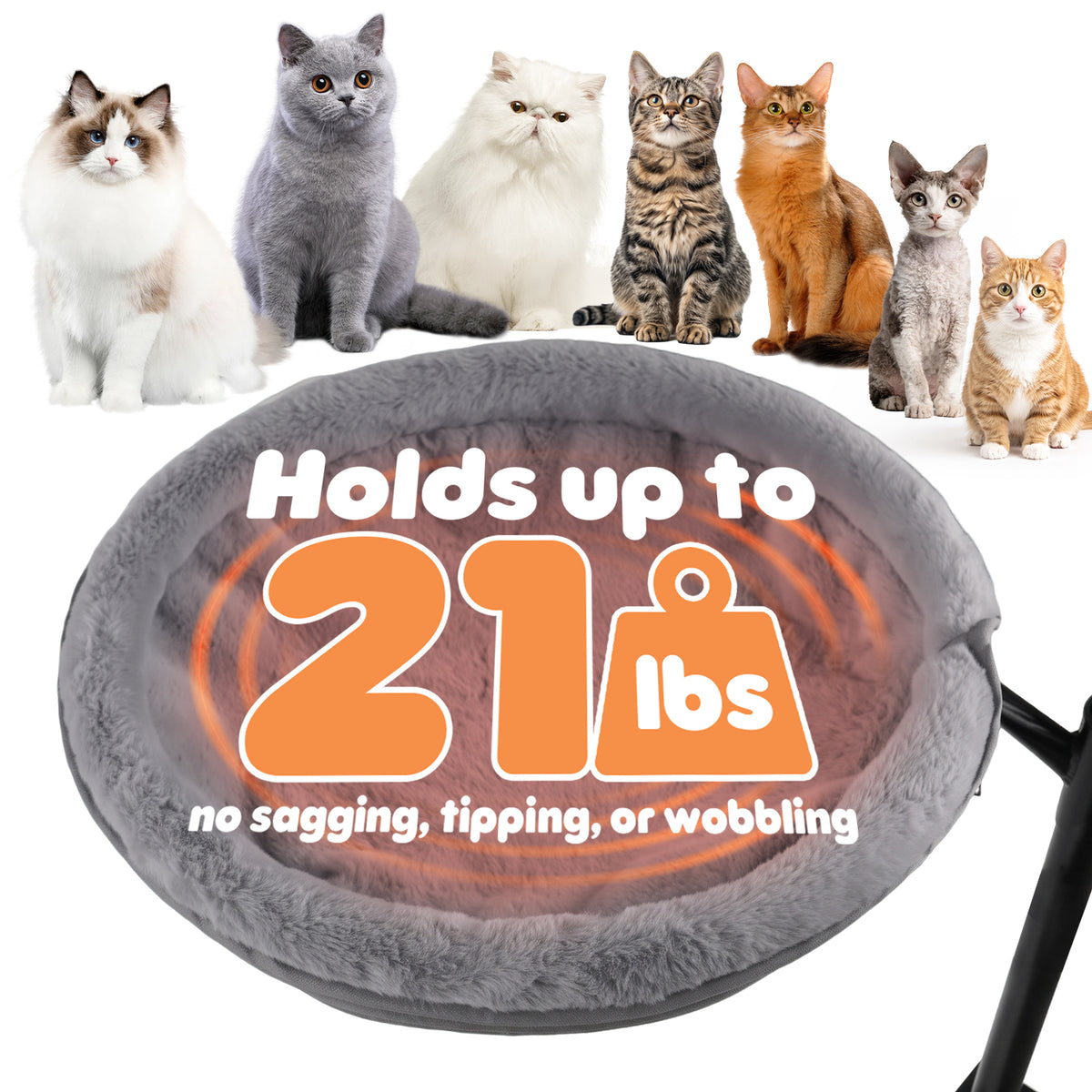 15 Inch Heated Cat Bed, Adjustable Desk Mounted Cat Bed Nest with Timer, 360° Rotating Gray Warming Cat Hammock bed, Fits Desks & Tables, for Small Middle Cats Indoor, Holds Up to 21lbs