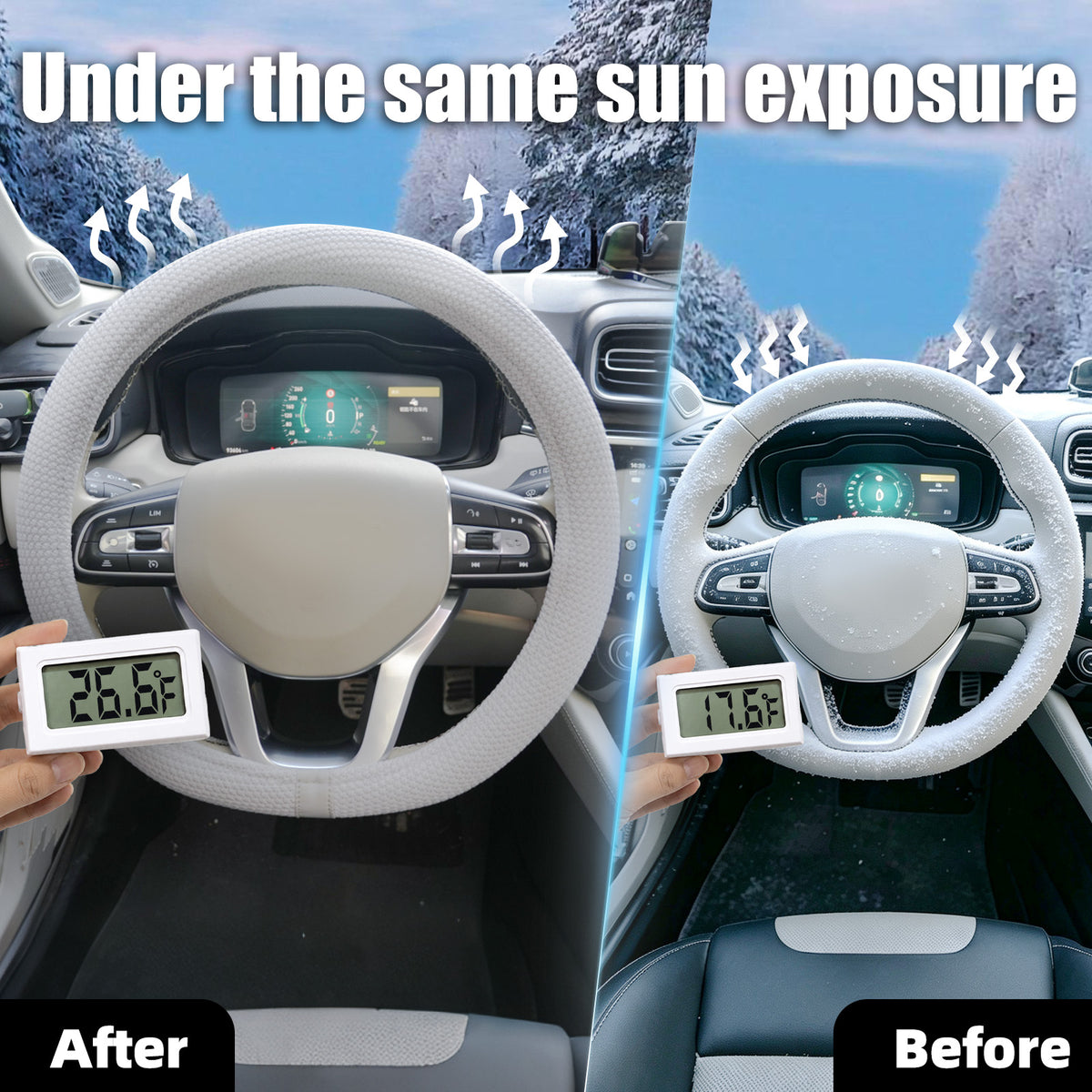 White Gray Upgraded Silicone Steering Wheel Cover Women, Warm in Winter Cool in Summer, 15 Inch Thermoregulating Breathable Car Steering Wheel Accessories Non-Slip for Women Men, Fits Round/D Shape