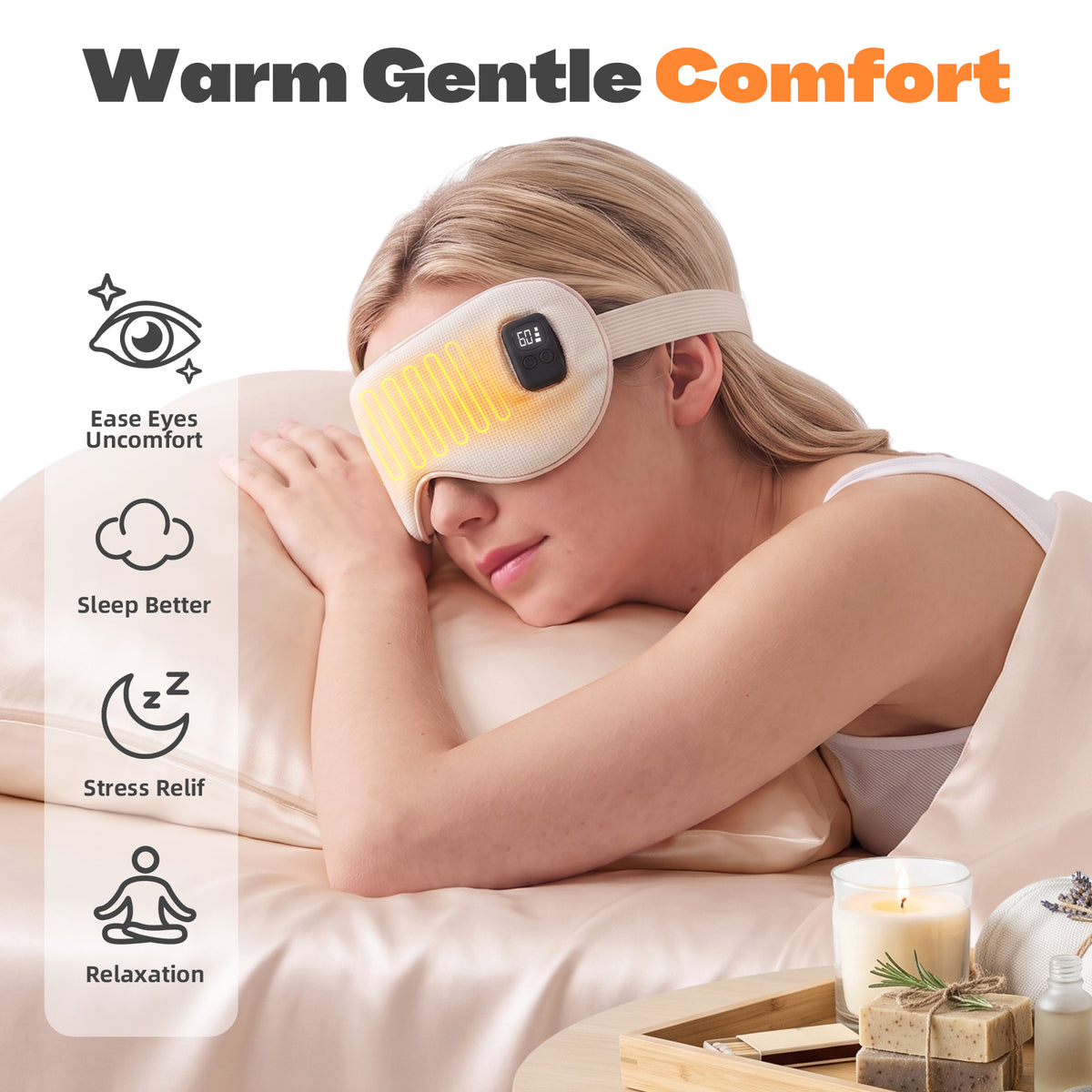 Heated Eye Mask Cordless, 1500mAh Rechargeable Eye Heating Pad with Timer Heated Dry Eye Mask, Washable Warm Eye Compress Electric Eye Heating Pad for Sleep Xmas Gift for Her Women, Beige Rose Gold