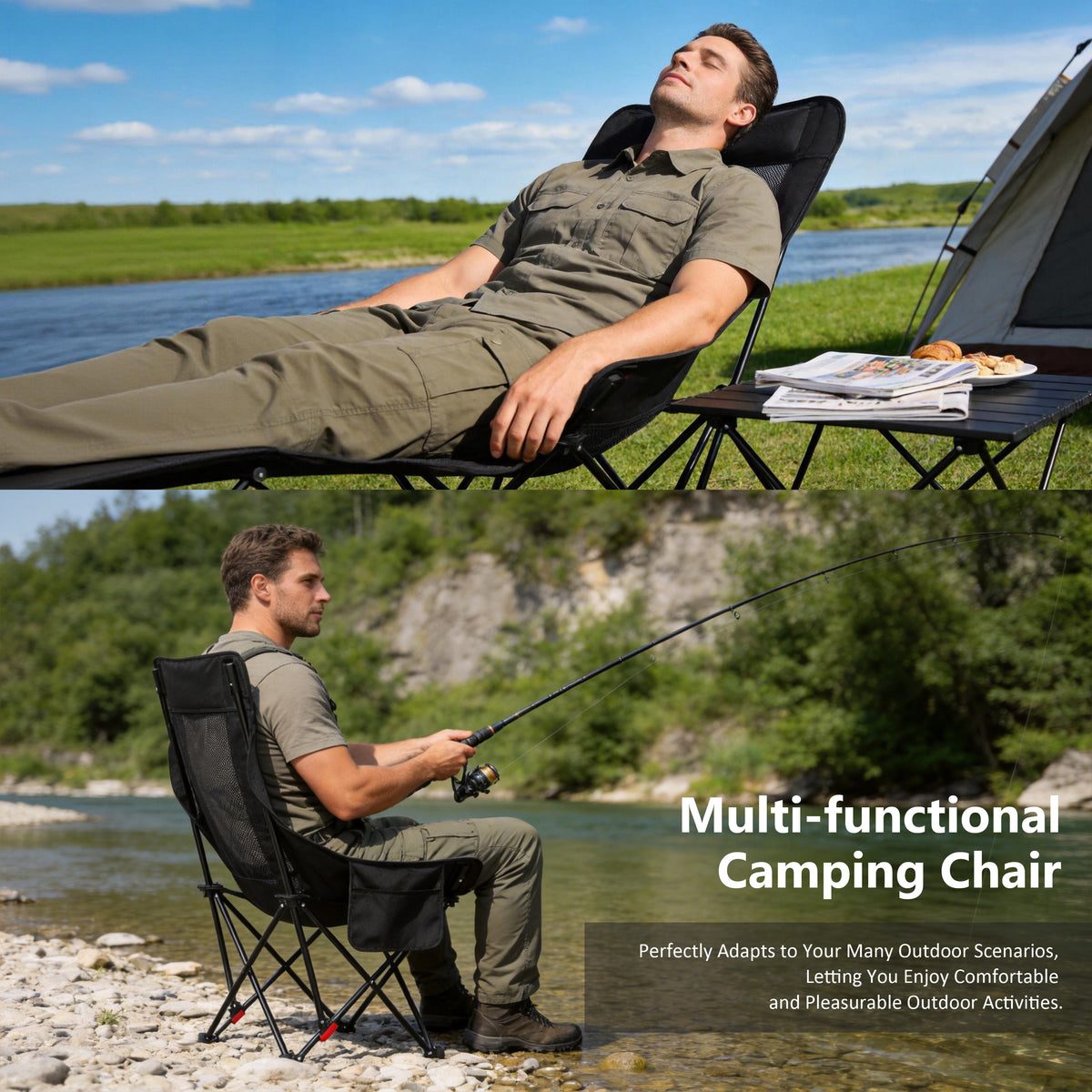 Reclining Camping Chair - Black